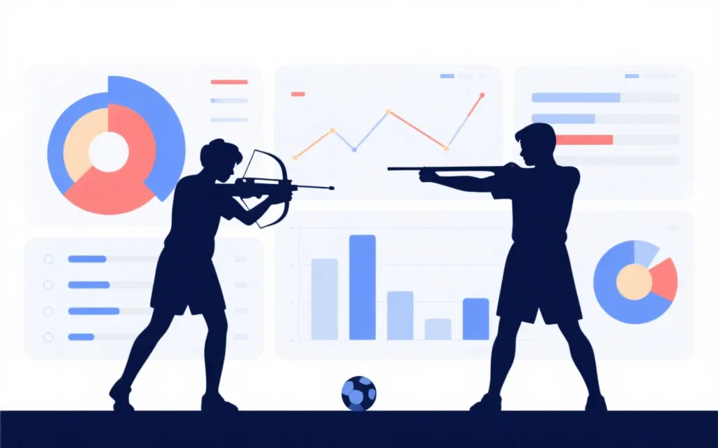 金靴金球金童争夺的抽象数据可视化与球员剪影概念图